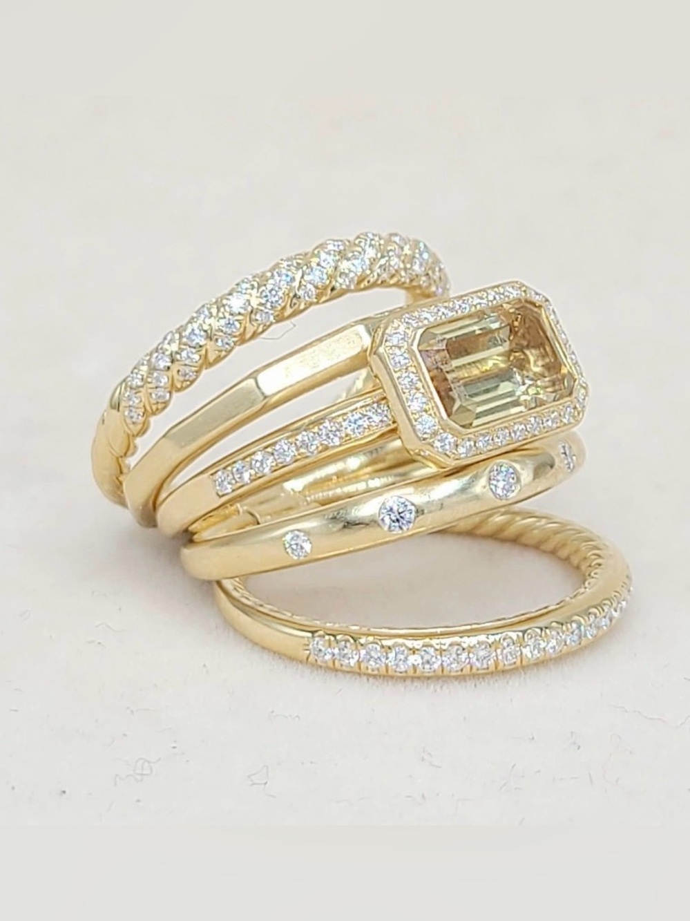 David Yurman Stax Statement Ring With Champagne Citrine and Diamonds in 18K Gold
